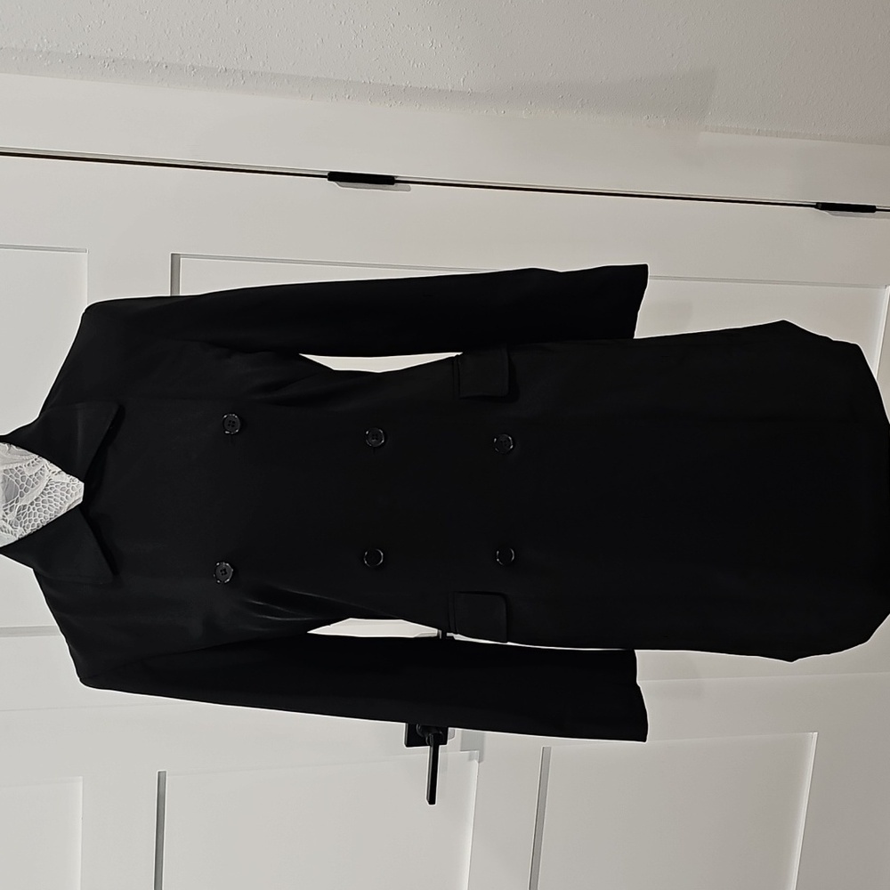 Vintage Jenne Maac duster length double breasted black jacket size 4P